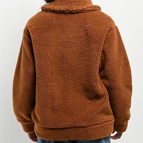 Women's 24 Colours Teddy Fleece Zip Up Jacket Brown Zumiez Small - Picture 3 of 15